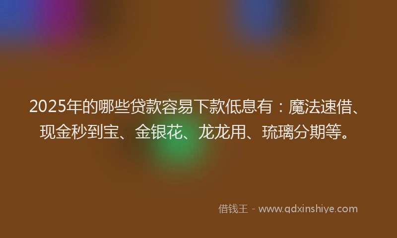 2025年的哪些贷款容易下款低息有：魔法速借、现金秒到宝、金银花、龙龙用、琉璃分期等。