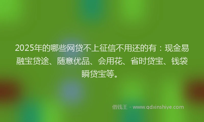 2025年的哪些网贷不上征信不用还的有：现金易融宝贷途、随意优品、会用花、省时贷宝、钱袋瞬贷宝等。