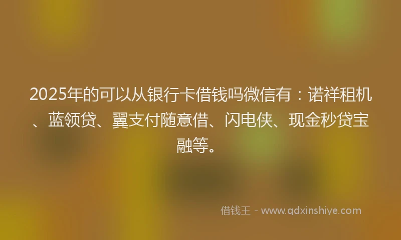 2025年的可以从银行卡借钱吗微信有：诺祥租机、蓝领贷、翼支付随意借、闪电侠、现金秒贷宝融等。