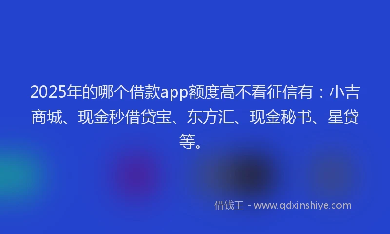2025年的哪个借款app额度高不看征信有：小吉商城、现金秒借贷宝、东方汇、现金秘书、星贷等。