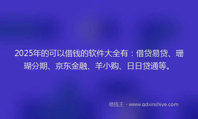 2025年的可以借钱的软件大全有：借贷易贷、珊瑚分期、京东金融、羊小购、日日贷通等。