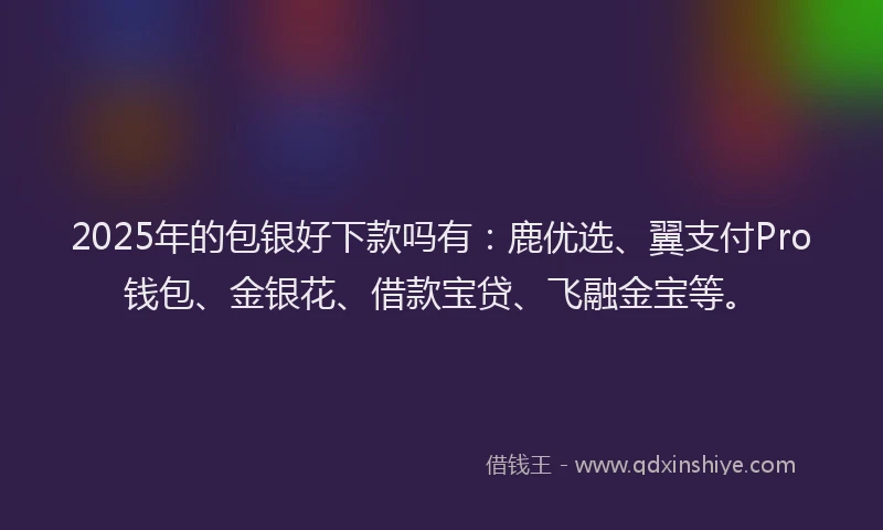 2025年的包银好下款吗有：鹿优选、翼支付Pro钱包、金银花、借款宝贷、飞融金宝等。