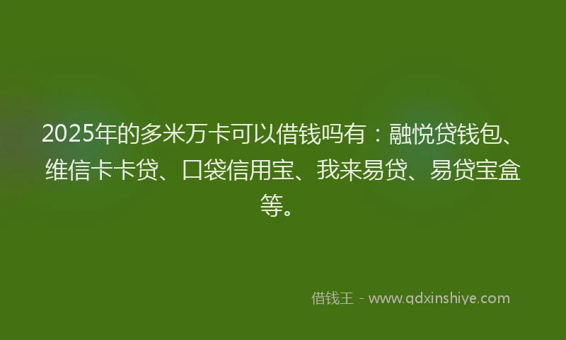 2025年的多米万卡可以借钱吗有：融悦贷钱包、维信卡卡贷、口袋信用宝、我来易贷、易贷宝盒等。