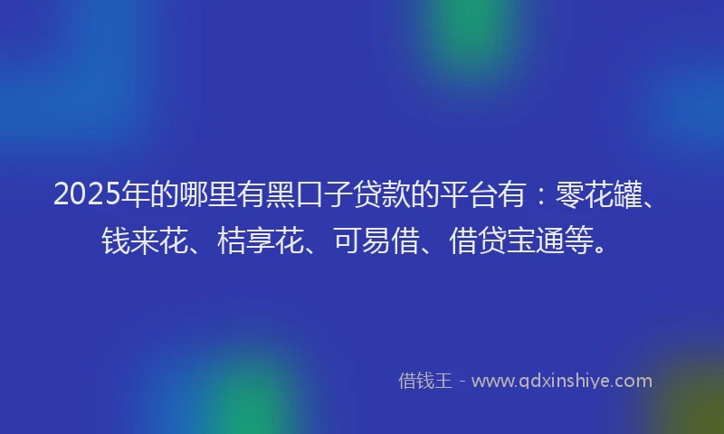 2025年的哪里有黑口子贷款的平台有：零花罐、钱来花、桔享花、可易借、借贷宝通等。