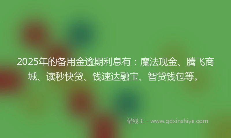 2025年的备用金逾期利息有：魔法现金、腾飞商城、读秒快贷、钱速达融宝、智贷钱包等。