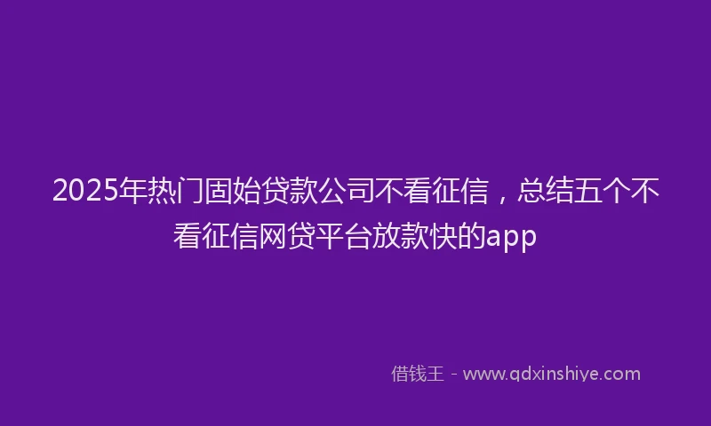 2025年热门固始贷款公司不看征信，总结五个不看征信网贷平台放款快的app