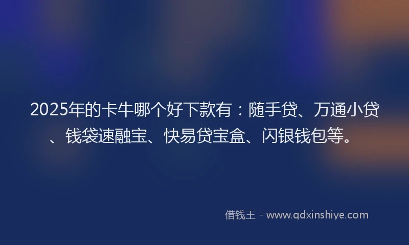 2025年的卡牛哪个好下款有：随手贷、万通小贷、钱袋速融宝、快易贷宝盒、闪银钱包等。