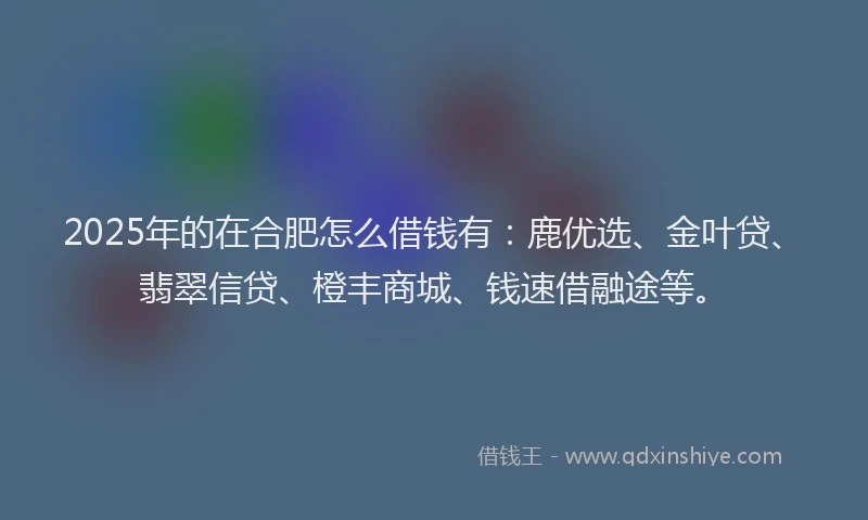 2025年的在合肥怎么借钱有：鹿优选、金叶贷、翡翠信贷、橙丰商城、钱速借融途等。