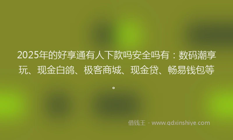 2025年的好享通有人下款吗安全吗有：数码潮享玩、现金白鸽、极客商城、现金贷、畅易钱包等。