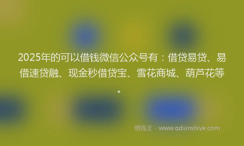 2025年的可以借钱微信公众号有：借贷易贷、易借速贷融、现金秒借贷宝、雪花商城、葫芦花等。