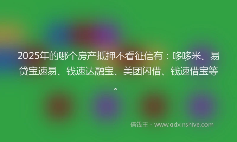 2025年的哪个房产抵押不看征信有：哆哆米、易贷宝速易、钱速达融宝、美团闪借、钱速借宝等。