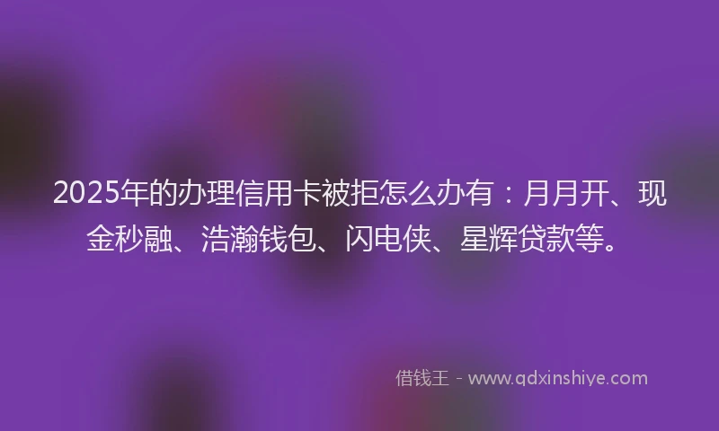 2025年的办理信用卡被拒怎么办有：月月开、现金秒融、浩瀚钱包、闪电侠、星辉贷款等。