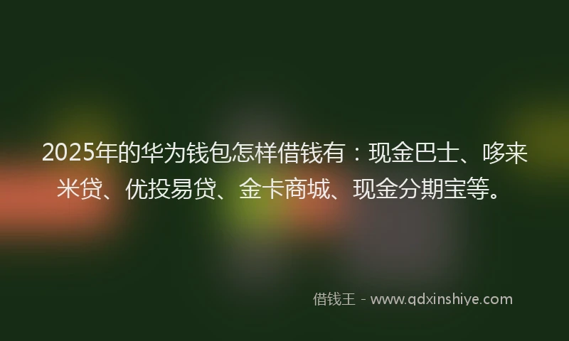 2025年的华为钱包怎样借钱有：现金巴士、哆来米贷、优投易贷、金卡商城、现金分期宝等。