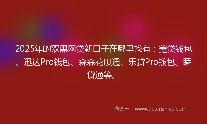 2025年的双黑网贷新口子在哪里找有：鑫贷钱包、迅达Pro钱包、森森花呗通、乐贷Pro钱包、瞬贷通等。