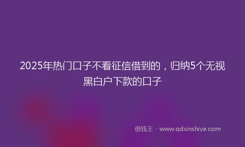 2025年热门口子不看征信借到的，归纳5个无视黑白户下款的口子