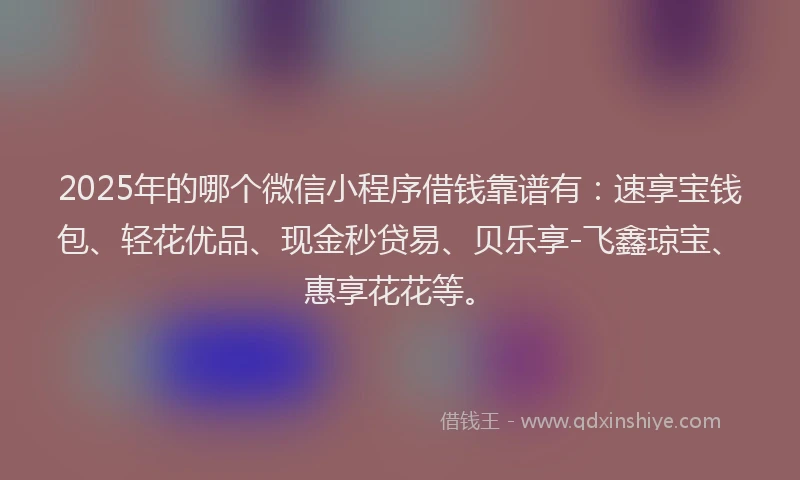 2025年的哪个微信小程序借钱靠谱有：速享宝钱包、轻花优品、现金秒贷易、贝乐享-飞鑫琼宝、惠享花花等。