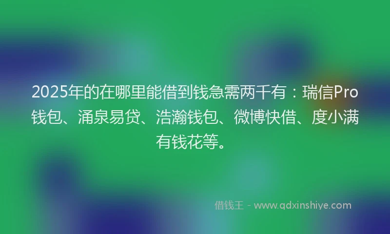 2025年的在哪里能借到钱急需两千有：瑞信Pro钱包、涌泉易贷、浩瀚钱包、微博快借、度小满有钱花等。