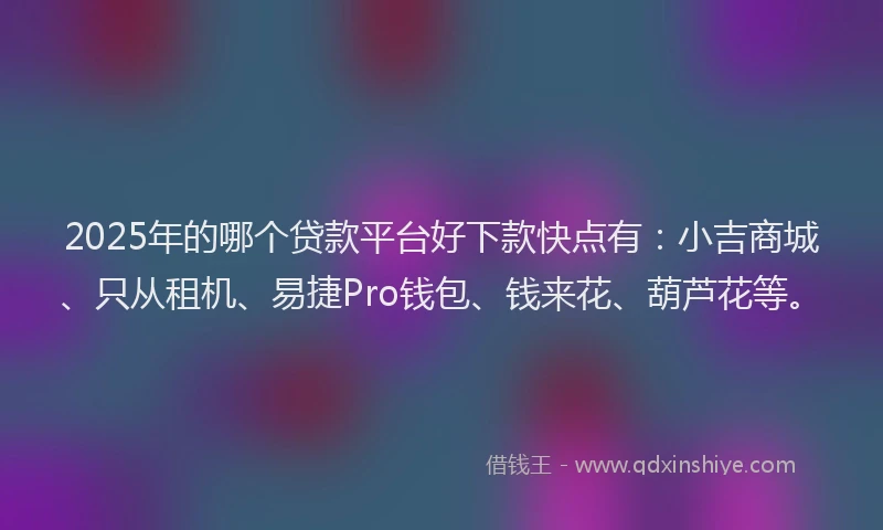 2025年的哪个贷款平台好下款快点有：小吉商城、只从租机、易捷Pro钱包、钱来花、葫芦花等。