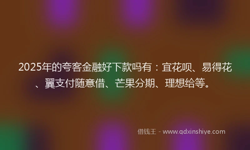 2025年的夸客金融好下款吗有：宜花呗、易得花、翼支付随意借、芒果分期、理想给等。