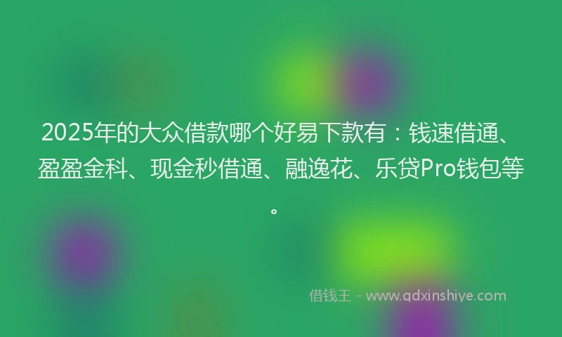 2025年的大众借款哪个好易下款有：钱速借通、盈盈金科、现金秒借通、融逸花、乐贷Pro钱包等。