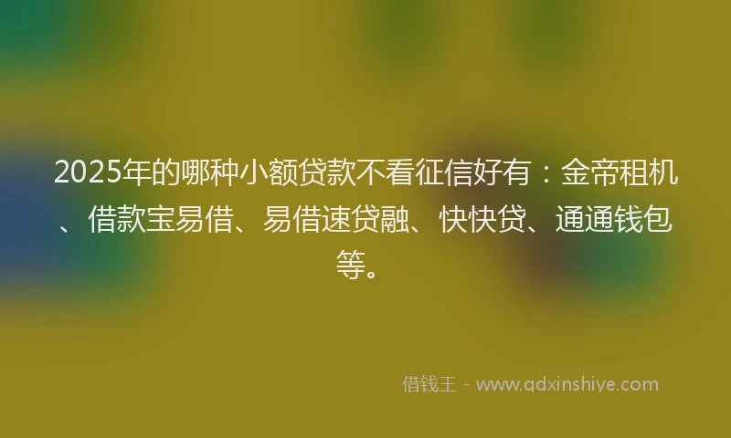 2025年的哪种小额贷款不看征信好有：金帝租机、借款宝易借、易借速贷融、快快贷、通通钱包等。