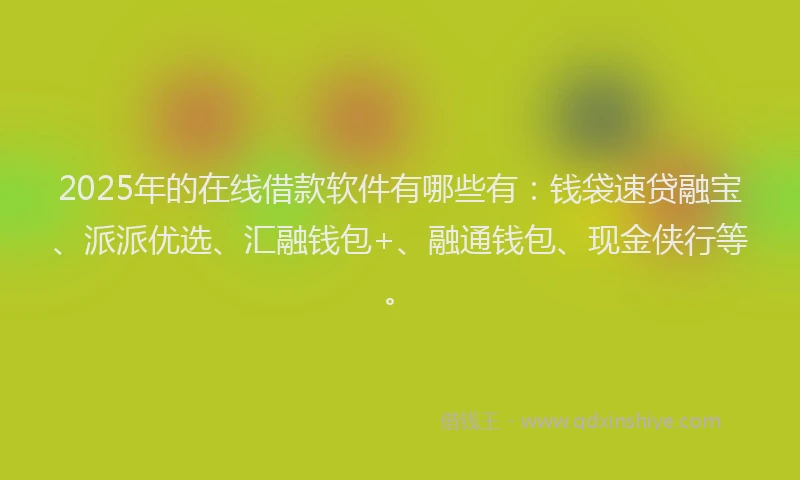 2025年的在线借款软件有哪些有：钱袋速贷融宝、派派优选、汇融钱包+、融通钱包、现金侠行等。