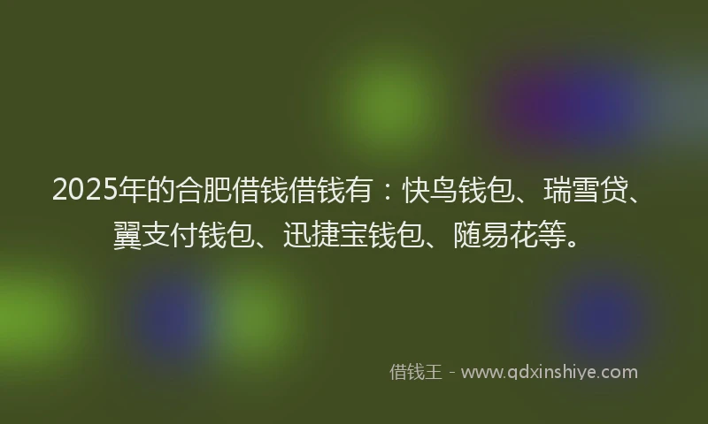 2025年的合肥借钱借钱有：快鸟钱包、瑞雪贷、翼支付钱包、迅捷宝钱包、随易花等。