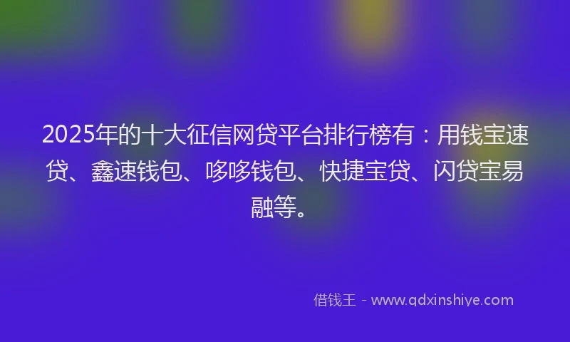 2025年的十大征信网贷平台排行榜有：用钱宝速贷、鑫速钱包、哆哆钱包、快捷宝贷、闪贷宝易融等。