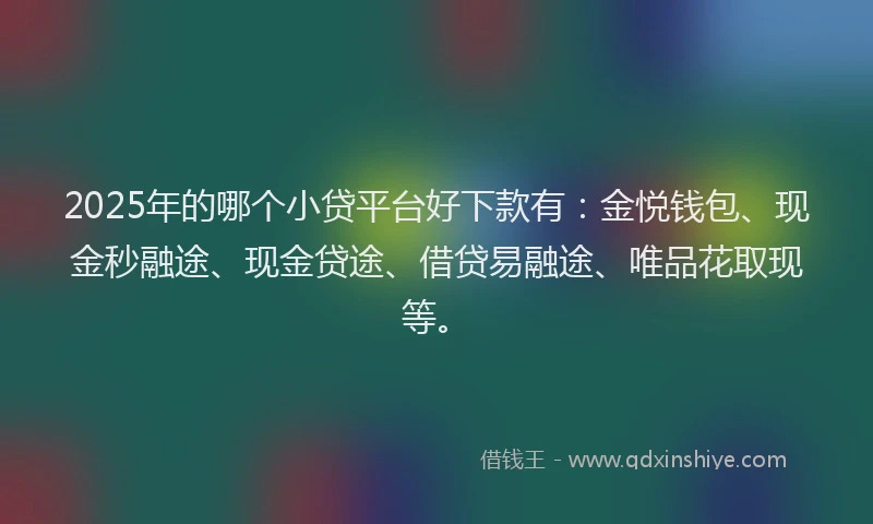 2025年的哪个小贷平台好下款有：金悦钱包、现金秒融途、现金贷途、借贷易融途、唯品花取现等。