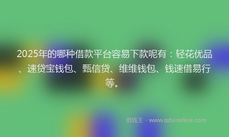 2025年的哪种借款平台容易下款呢有：轻花优品、速贷宝钱包、甄信贷、维维钱包、钱速借易行等。