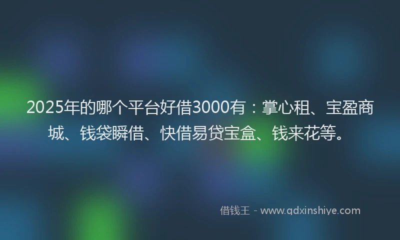 2025年的哪个平台好借3000有：掌心租、宝盈商城、钱袋瞬借、快借易贷宝盒、钱来花等。
