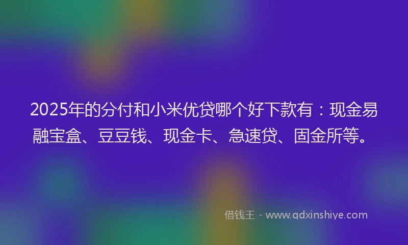 2025年的分付和小米优贷哪个好下款有：现金易融宝盒、豆豆钱、现金卡、急速贷、固金所等。