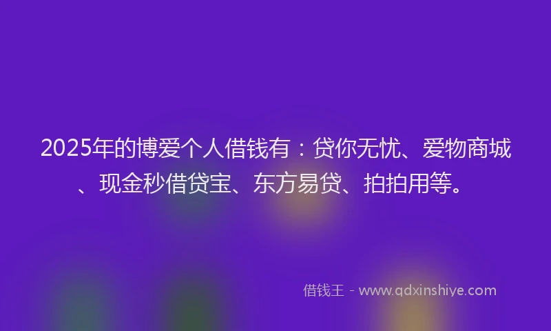 2025年的博爱个人借钱有：贷你无忧、爱物商城、现金秒借贷宝、东方易贷、拍拍用等。