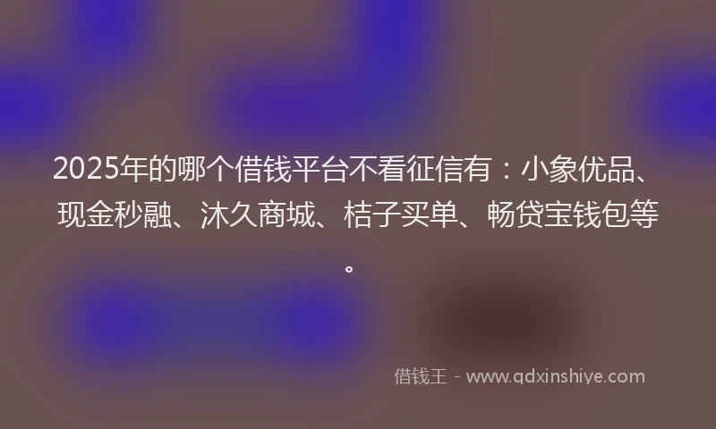 2025年的哪个借钱平台不看征信有：小象优品、现金秒融、沐久商城、桔子买单、畅贷宝钱包等。