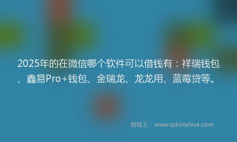 2025年的在微信哪个软件可以借钱有：祥瑞钱包、鑫易Pro+钱包、金瑞龙、龙龙用、蓝莓贷等。