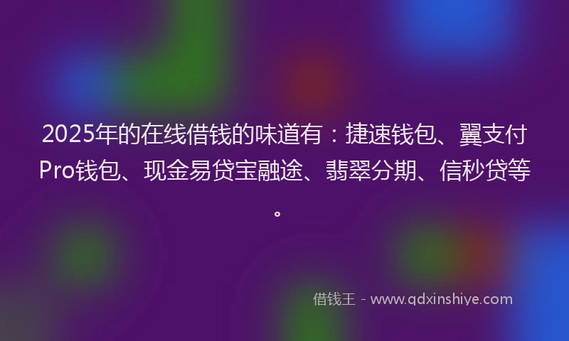 2025年的在线借钱的味道有：捷速钱包、翼支付Pro钱包、现金易贷宝融途、翡翠分期、信秒贷等。