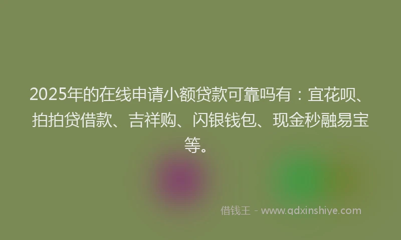 2025年的在线申请小额贷款可靠吗有：宜花呗、拍拍贷借款、吉祥购、闪银钱包、现金秒融易宝等。