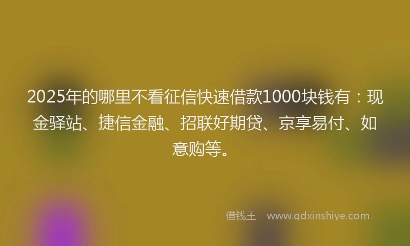 2025年的哪里不看征信快速借款1000块钱有：现金驿站、捷信金融、招联好期贷、京享易付、如意购等。
