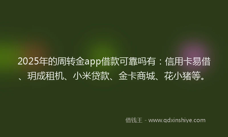 2025年的周转金app借款可靠吗有：信用卡易借、玥成租机、小米贷款、金卡商城、花小猪等。