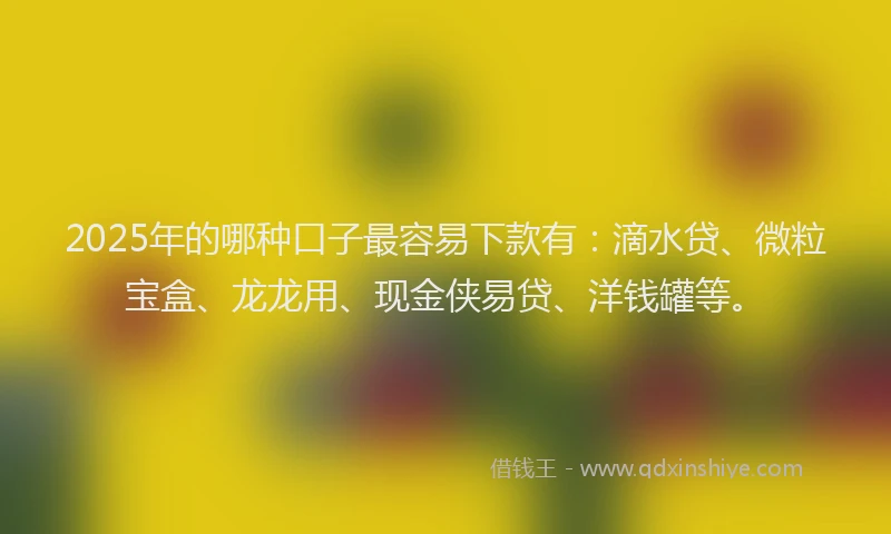 2025年的哪种口子最容易下款有：滴水贷、微粒宝盒、龙龙用、现金侠易贷、洋钱罐等。