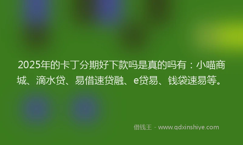 2025年的卡丁分期好下款吗是真的吗有：小喵商城、滴水贷、易借速贷融、e贷易、钱袋速易等。