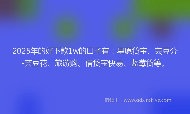 2025年的好下款1w的口子有：星愿贷宝、芸豆分-芸豆花、旅游购、借贷宝快易、蓝莓贷等。