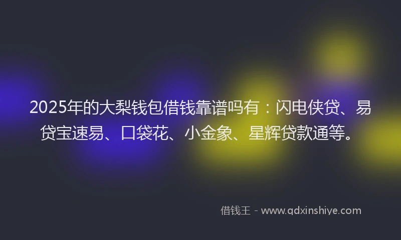 2025年的大梨钱包借钱靠谱吗有：闪电侠贷、易贷宝速易、口袋花、小金象、星辉贷款通等。