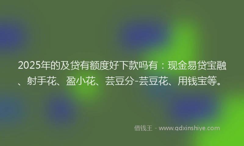 2025年的及贷有额度好下款吗有：现金易贷宝融、射手花、盈小花、芸豆分-芸豆花、用钱宝等。