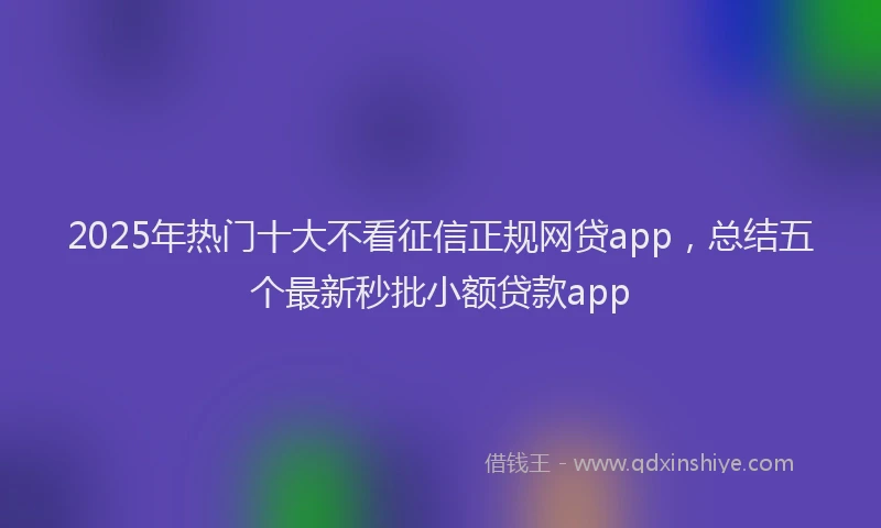 2025年热门十大不看征信正规网贷app，总结五个最新秒批小额贷款app
