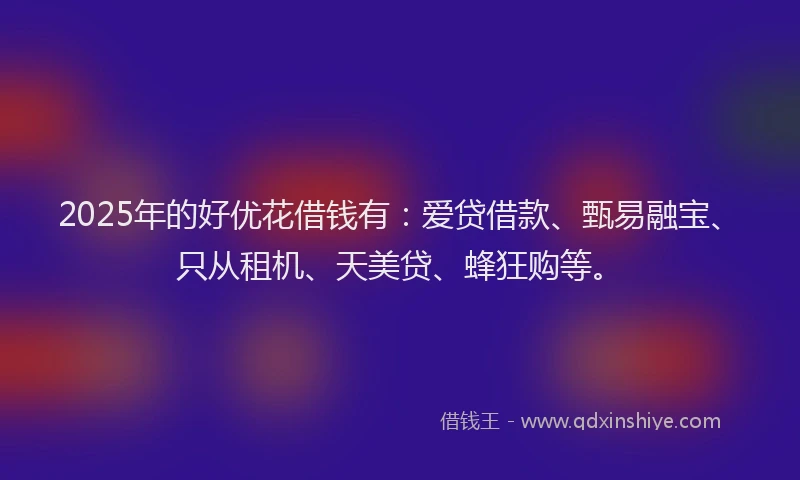 2025年的好优花借钱有：爱贷借款、甄易融宝、只从租机、天美贷、蜂狂购等。