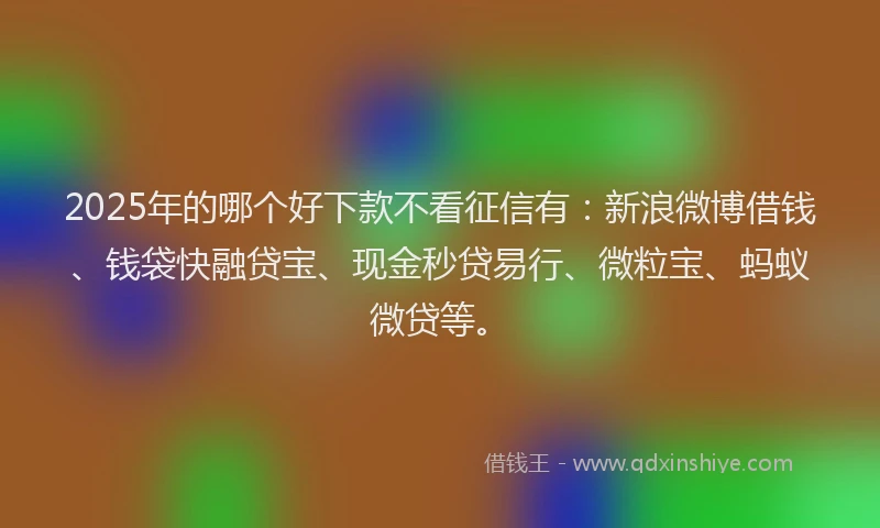 2025年的哪个好下款不看征信有：新浪微博借钱、钱袋快融贷宝、现金秒贷易行、微粒宝、蚂蚁微贷等。
