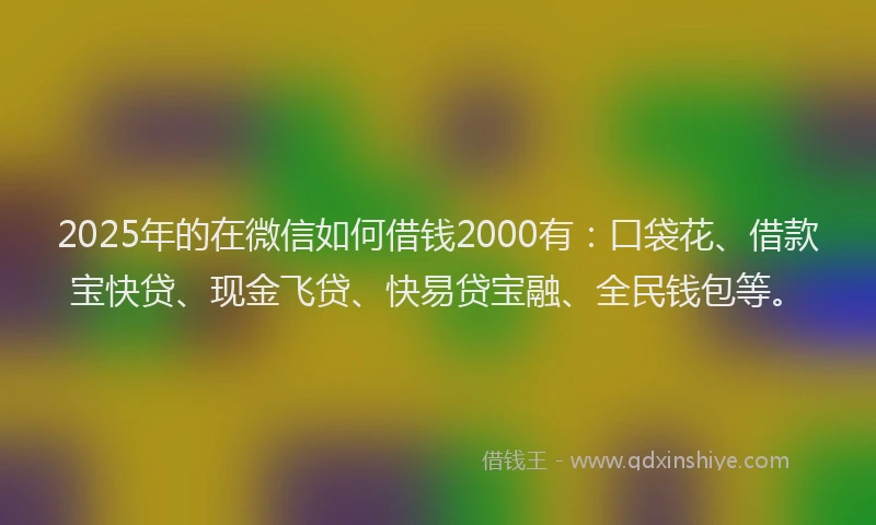 2025年的在微信如何借钱2000有：口袋花、借款宝快贷、现金飞贷、快易贷宝融、全民钱包等。