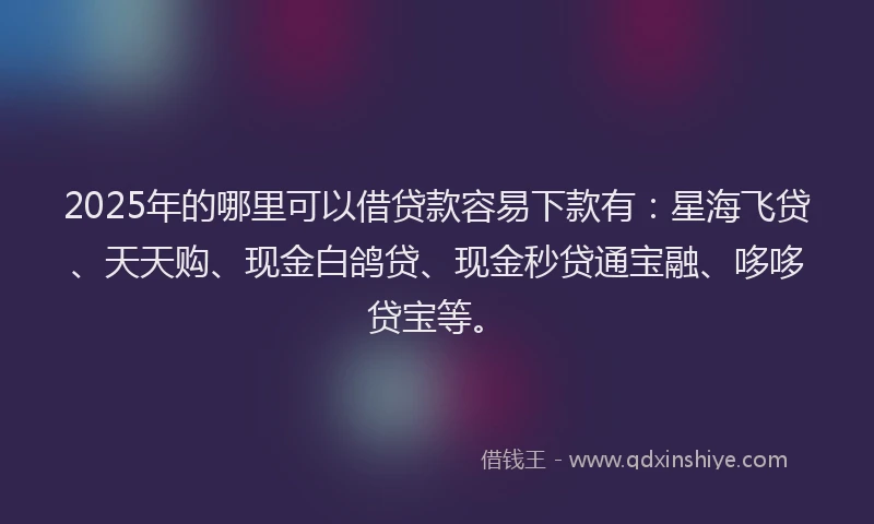 2025年的哪里可以借贷款容易下款有：星海飞贷、天天购、现金白鸽贷、现金秒贷通宝融、哆哆贷宝等。