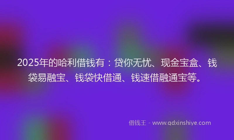 2025年的哈利借钱有：贷你无忧、现金宝盒、钱袋易融宝、钱袋快借通、钱速借融通宝等。